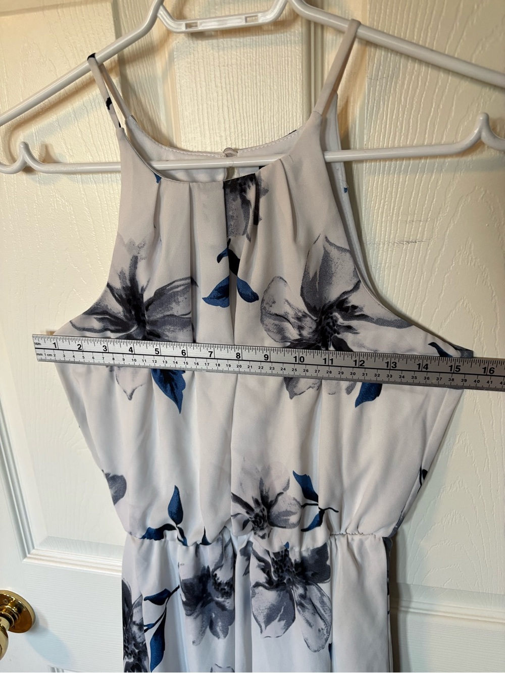 Eclipse Floral High-Neck Halter Mini Dress Blue White Small - Picture 6 of 7